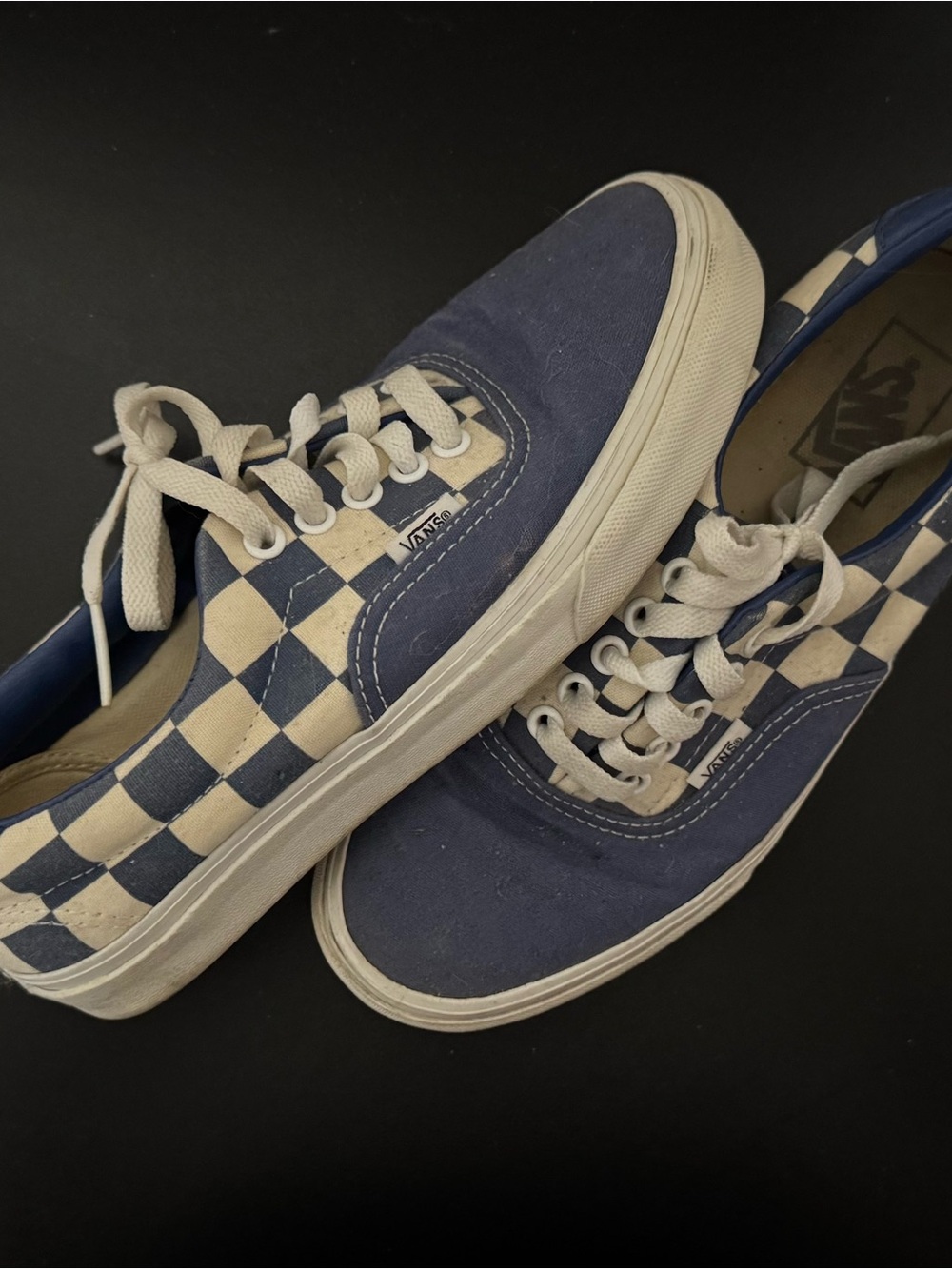Vans Blue and Cream Checkerboard Lace-Up Sneakers